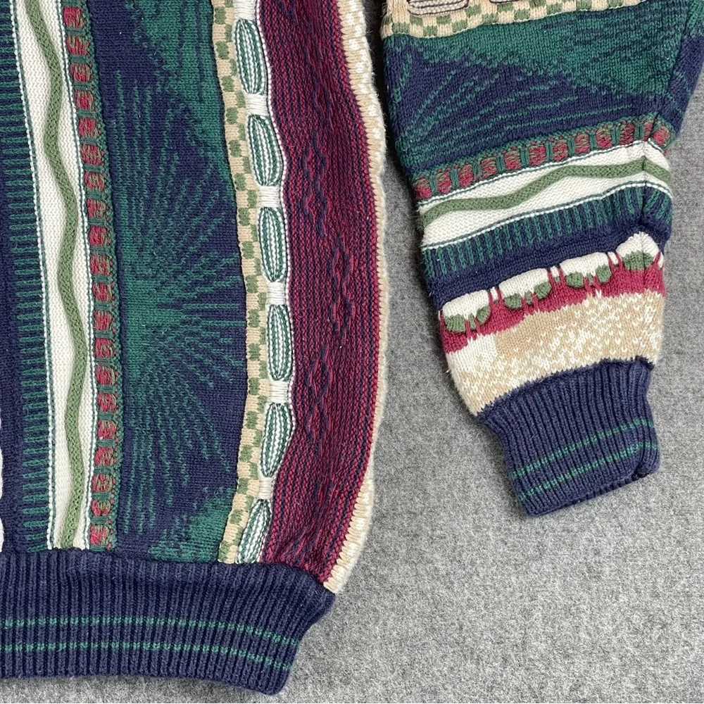 Vtg Cotton Traders 3D Knit Sweater Mens Medium Chunky Cable Coogi Style Cosby